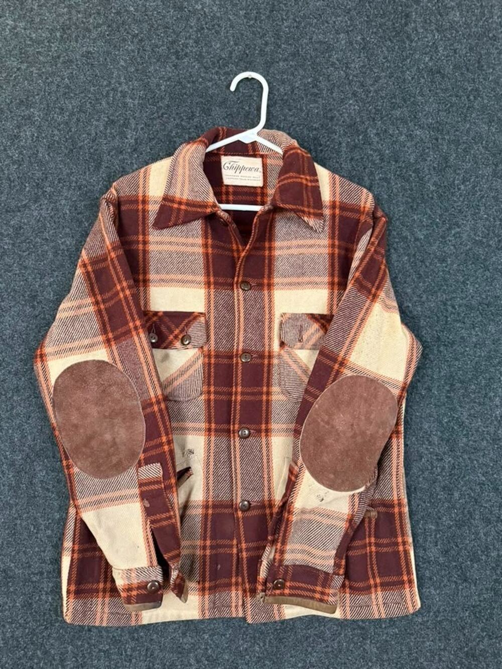 Vintage Chippewa Woolen Mills Plaid Wool Hunting Jacket Mens 22 Pit